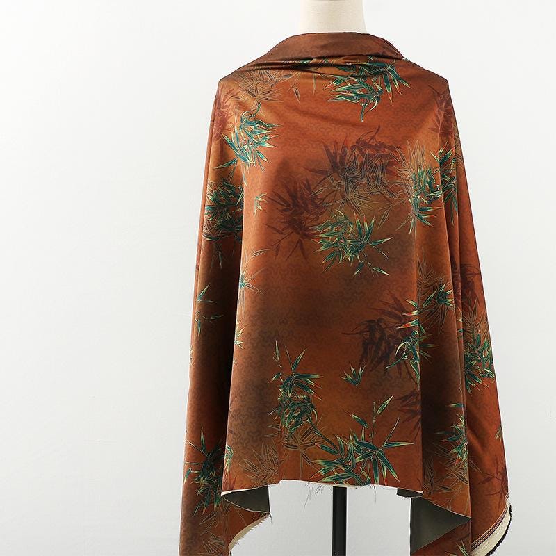 Bamboo Print Tea Silk Satin Fabric - 59"W Upholstery & Costume