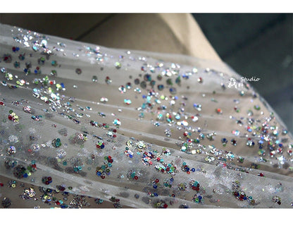 Galaxy Organza Fabric: Bling Sequins, Rhinestones - 63"W