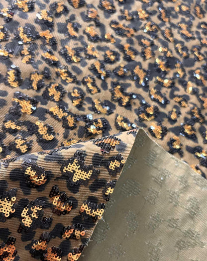 Leopard Print Cotton Denim Fabric ��� Sequin Embroider" Wide