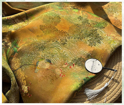 Tissu jacquard parfumé en rayonne émeraude - Soie rayonne, textile de luxe, tissu élégant pour robes faites main, tissu durable vendu au mètre, 150 cm de large