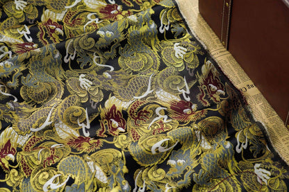 59"W Nishijin Chinese Dragon Brocade Fabric: Modern Jacquard Rayon Silk by Meter