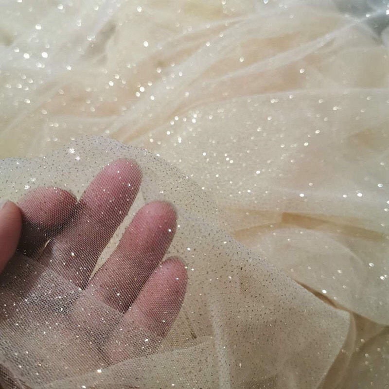 Glitter Voile Fabric: Silver-Sprayed Mesh, Romantic Wedding Veil, 59"W
