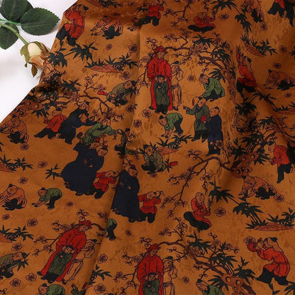 Ancient Painting Jacquard Fabric: Rayon Blend Cheongsam Dressmaking Material, 55" Wide