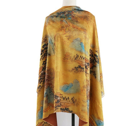 Tissu de soie peint de la dynastie Tang : gaze de Canton gambierée (59"L)