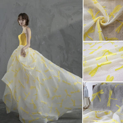 Dragonfly Jacquard Fabric: Gold Embossed Upholstery, Sewing, Costume (55"W)