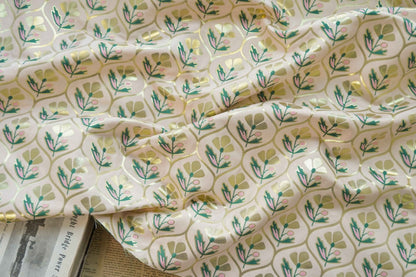 Gold Floral Jacquard Fabric: Embossed Flower Pattern, 60" Wide