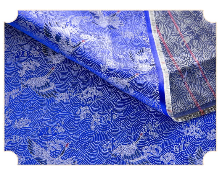 Crane Pattern Jacquard Brocade Fabric: Silk Rayon Blend