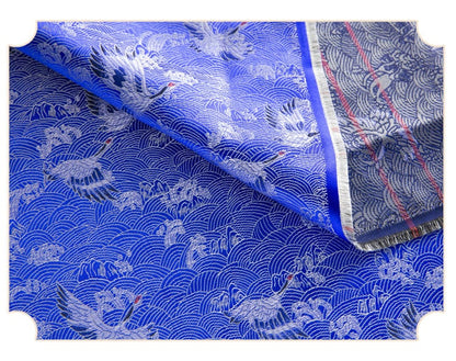 Crane Pattern Jacquard Brocade Fabric: Silk Rayon Blend