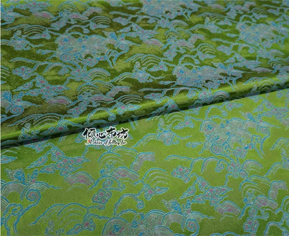 Ocean Waves Brocade Fabric: 29.5"W Silk Rayon Jacquard