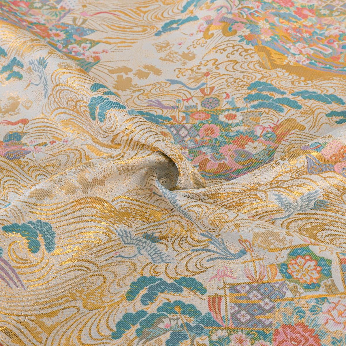 Hundred Flowers Jacquard Brocade Fabric: Japanese Kimono Sewing Material, 56" Wide