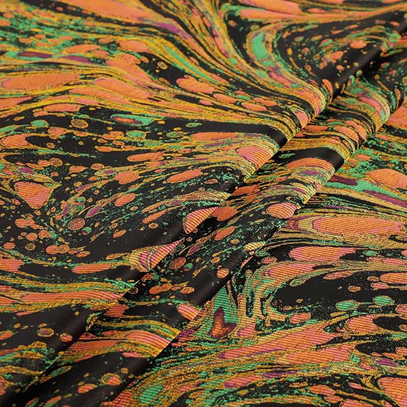 Phoenix Tail Jacquard Fabric: 3D Gold Thread Upholstery, Costume, Decor