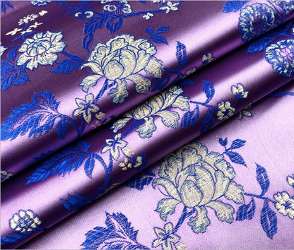 Tissu brocart damassé à motif pivoine : 114 cm de large, rayonne, pour patchwork et couture