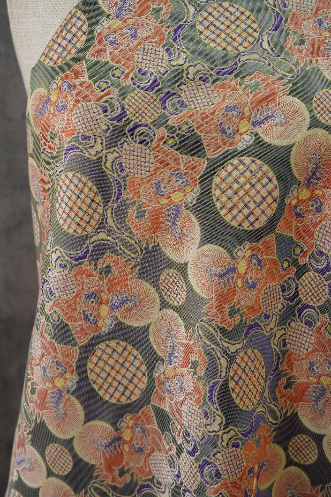 Lion Ball Shu Brocade Fabric | Traditional Qipao Hanfu Costume Upholstery