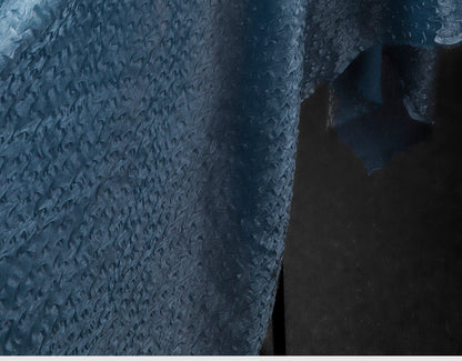 Sea Blue Crepe Mesh Fabric, 3D Wavy Pleated Designer Fabric