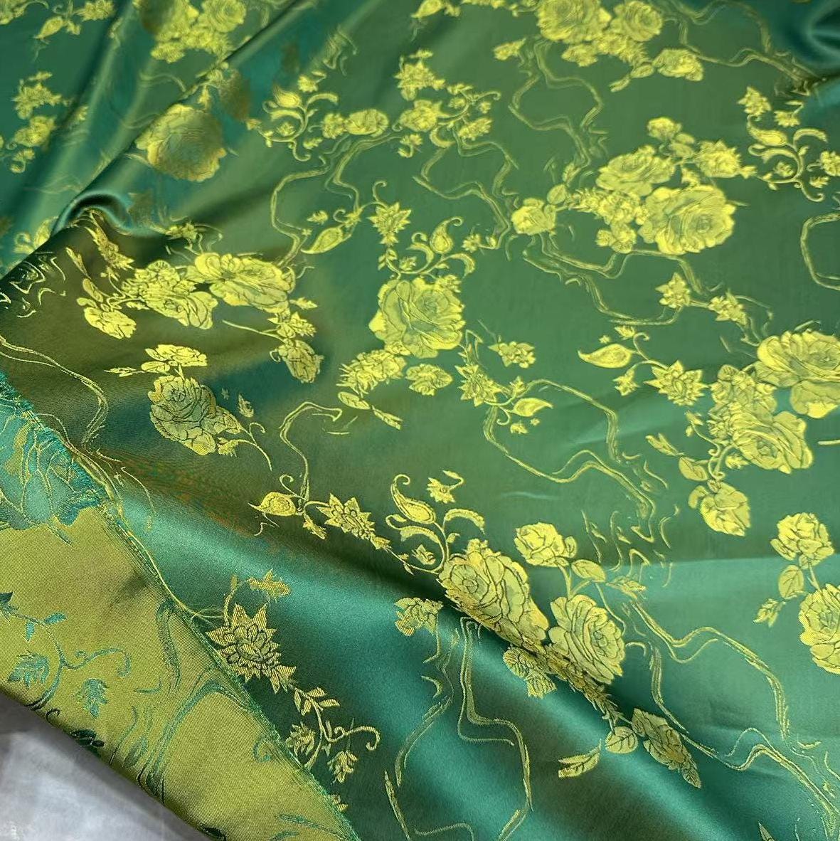 Two-Tone Rayon Jacquard Fabric: Floral Faux Silk Satin (59" Wide)