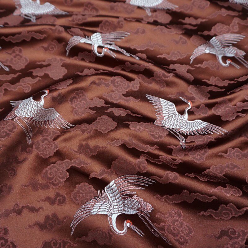 Crane Brocade Fabric: Colorful Silk Rayon Blend, 29" Wide