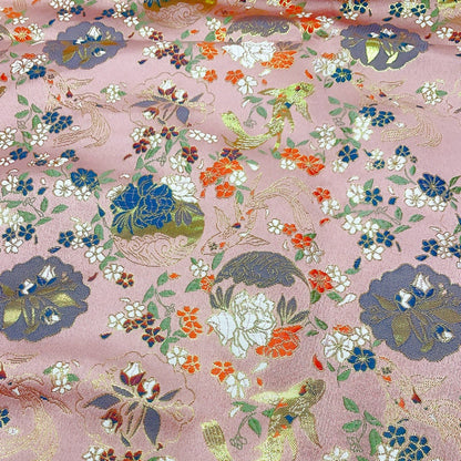 Nishijin Japanese Brocade Fabric: Goldfish Floral Jacquard, 59" Wide