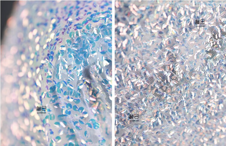 Hand-stitched Sequin Mesh Fabric, Symphony Glitter, Prom Dress, Doll Making