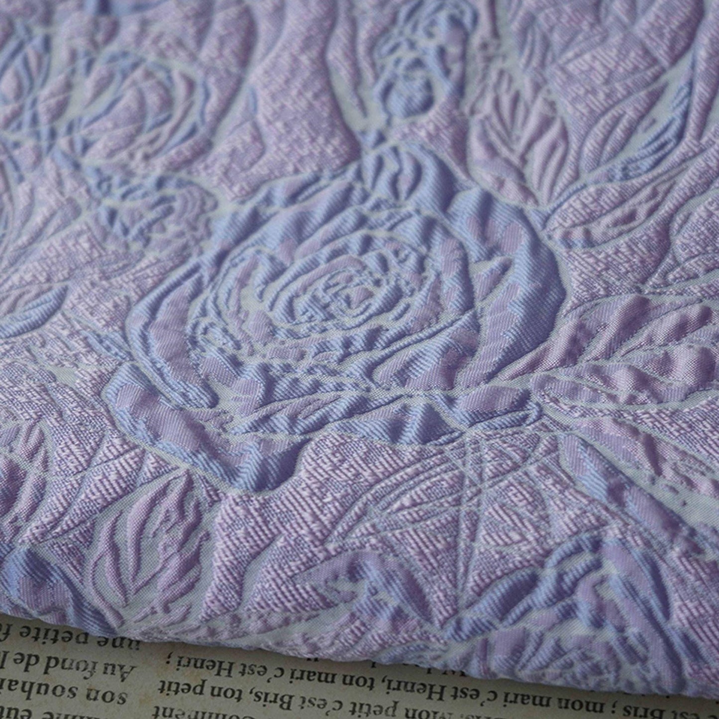 Lilac & Blue Floral Jacquard Woven Fabric: 3D Embossed Upholstery, Costume, Sewing - 55"W