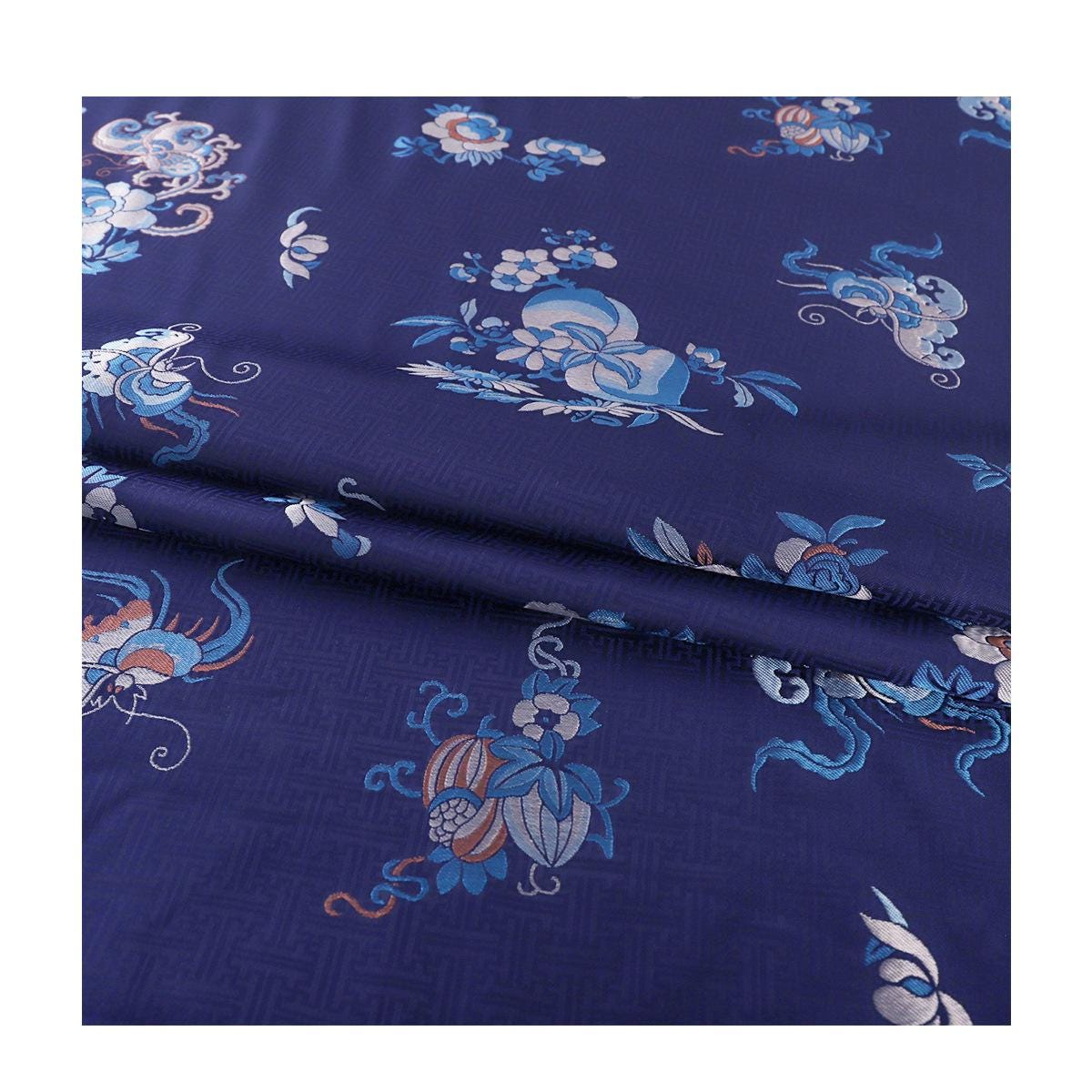 Navy Butterfly Brocade Fabric: 55"W Silk Rayon Blend