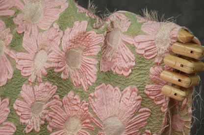 Gold Thread Jacquard Fabric: 3D Embossed Floral Woven Material, 55"W