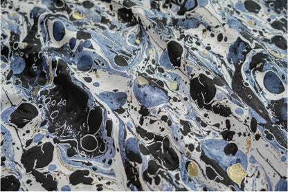 Blue Black Gold Splash Ink Jacquard Fabric: 59"W Upholstery