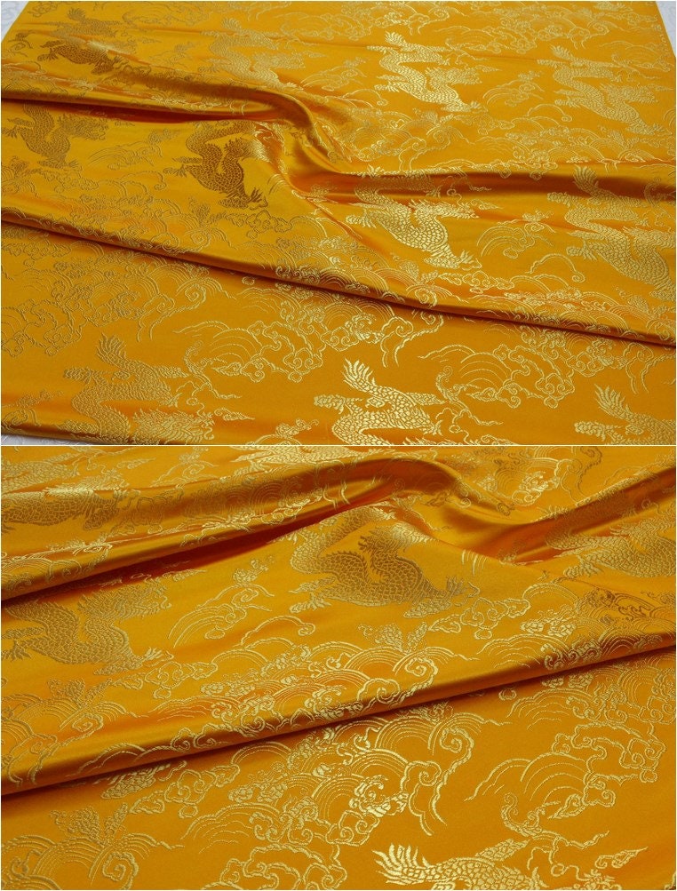 Chinese dragon robe, cheongsam, Tibetan robe, spinning Fabric, silk, satin, and brocade, 29"W