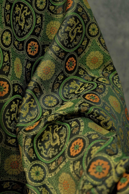 Dragon Brocade Fabric: Dark Green Cheongsam Tapestry (59"W)