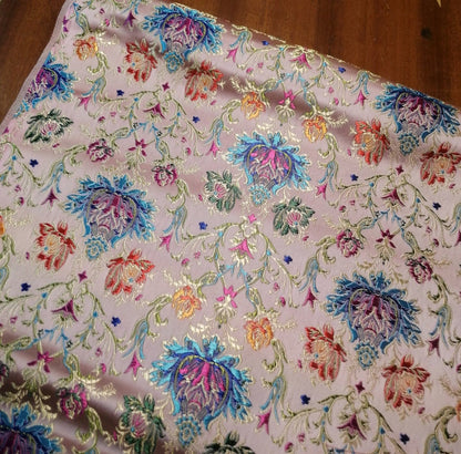 Lotus Damask Silk Brocade Fabric: Tibetan Buddhism Costume Decor