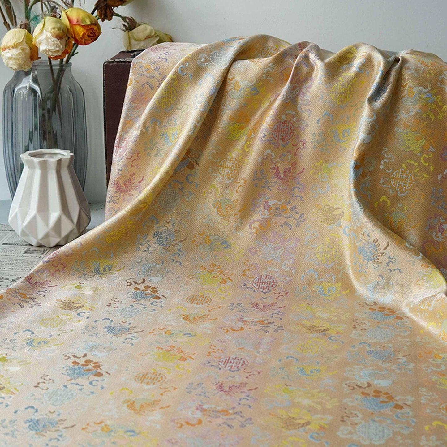 Three Fortunes��� Brocade ��� Traditional Song-Inspired Gold Thread Jacquar" Wide