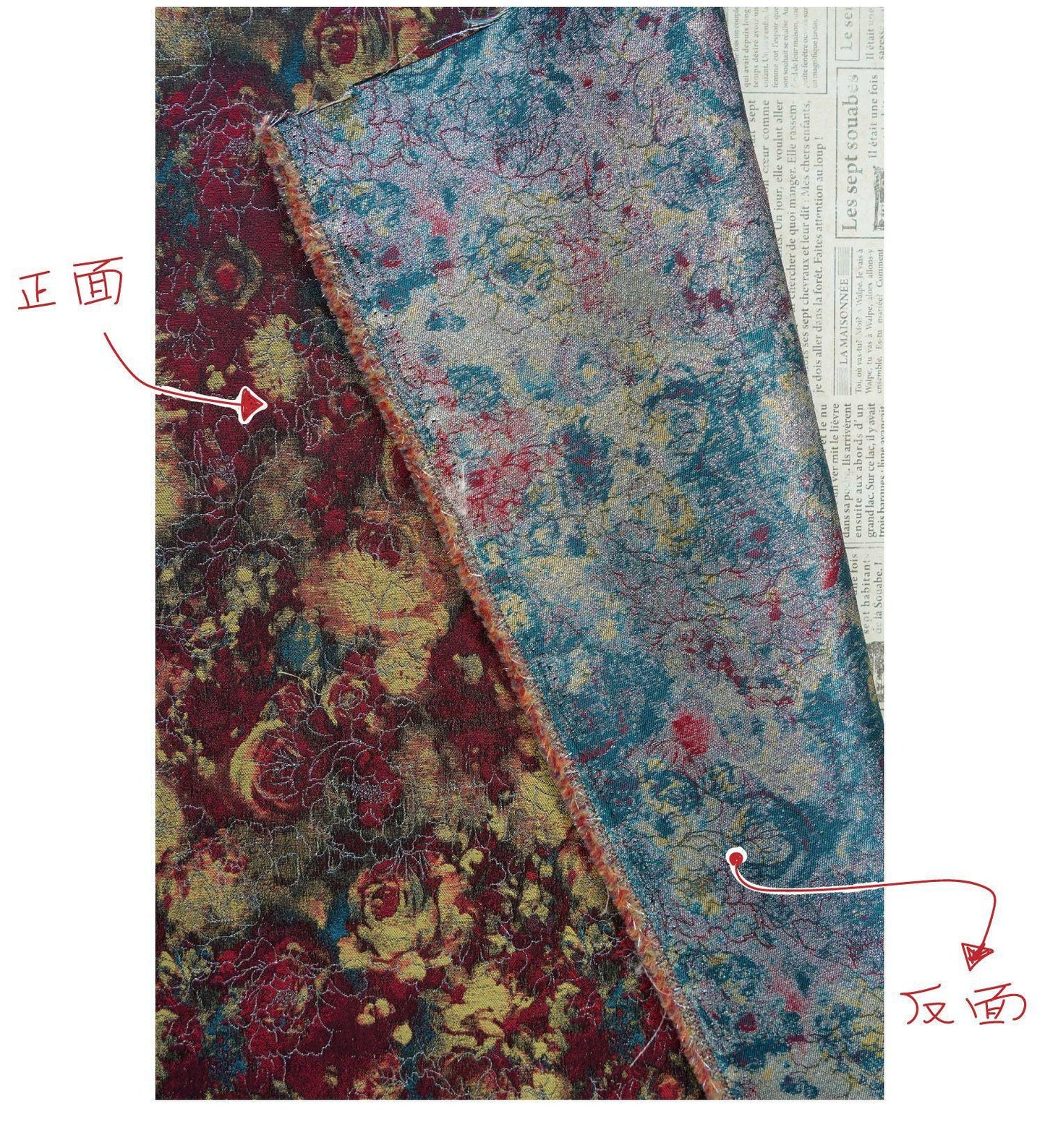 Tissu brocart jacquard à motif floral : tissu tissé de style chinois (60 pouces de large, au mètre)