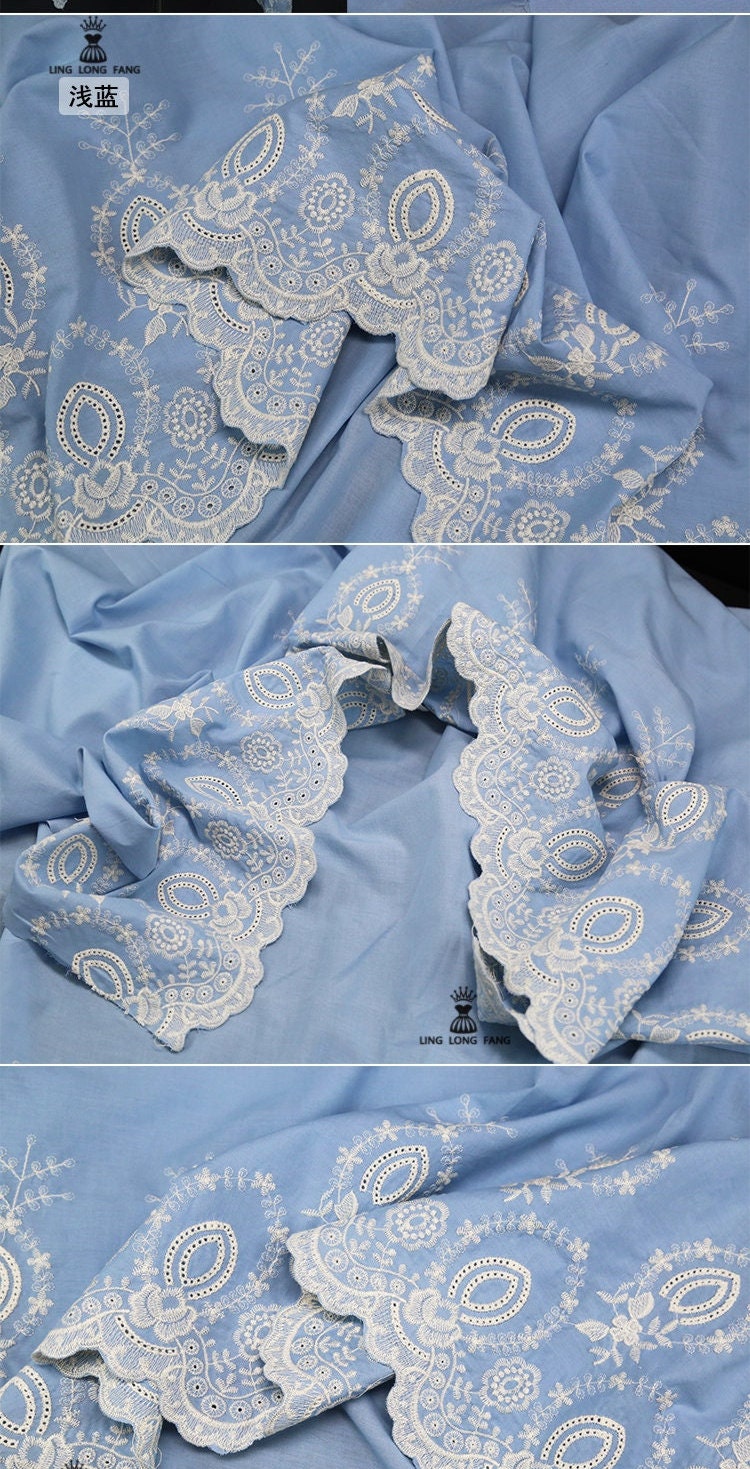 Floral Embroidery Cotton Fabric: Bilateral Lace Edge, 50" Wide