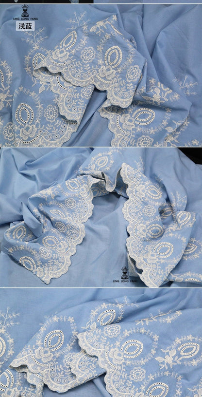 Floral Embroidery Cotton Fabric: Bilateral Lace Edge, 50" Wide