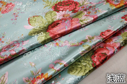 Silk Brocade Fabric: Peony Floral Design, Chinese Wedding Fabric