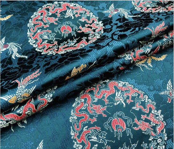 Dragon Brocade Fabric: Multicolor Chinese Silk Rayon Blend (29.5" Wide)