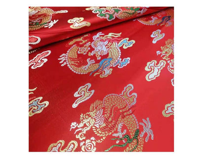 Dragon Brocade Fabric: Multicolor Chinese Rayon, 29.5" Wide