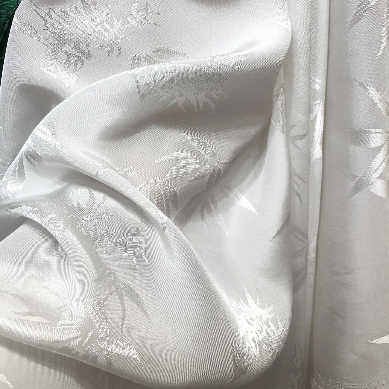 White Bamboo Jacquard Fabric: 59"W Cotton Rayon Blend