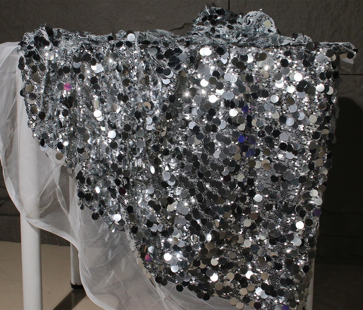 Fish Scale Sequin Mesh Fabric, Silver Symphony Gradient, DIY Sewing