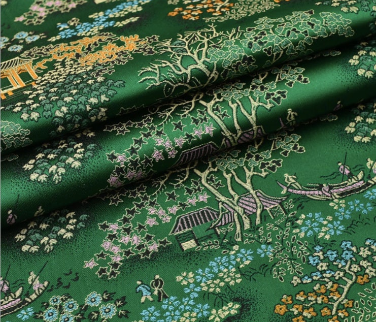 Tissu brocart de soie chinois ancien : Ameublement et couture (59 po de largeur)