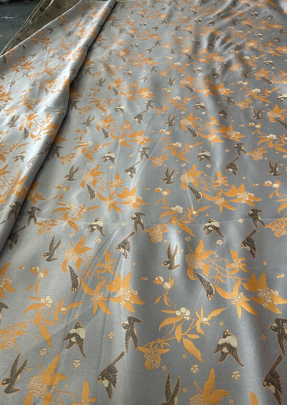 Song Brocade Fabric: 59"W Silk Rayon Damask with Bird Design