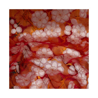 Nishijin Crane Sakura Fabric: Gold Jacquard Silk Brocade, 59" Wide
