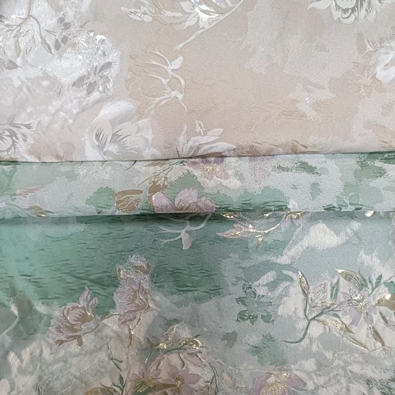 Gold Thread Floral Jacquard Fabric | Shimmer Brocade, 65" Wide