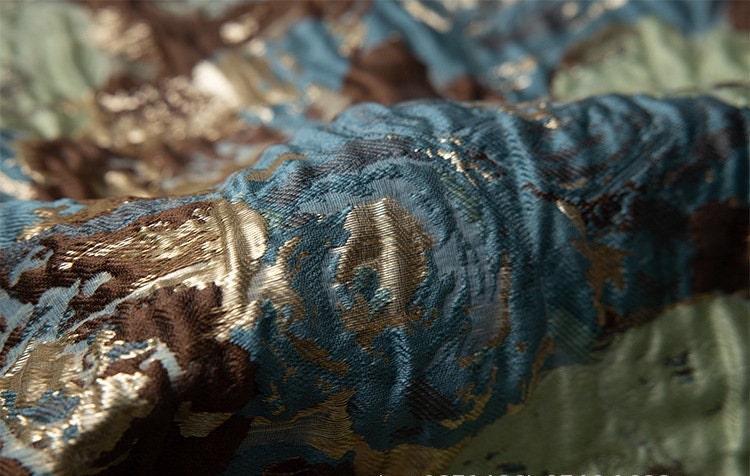 Rose Jacquard Fabric with Gold Thread: 3D Designer Material, 57"W
