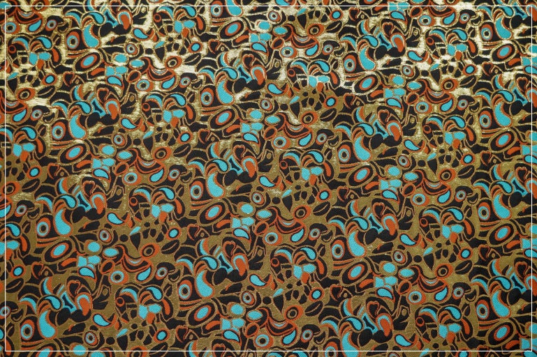 Gold Embossed Jacquard Fabric: Vintage Cashew Floral Design, 59" Wide