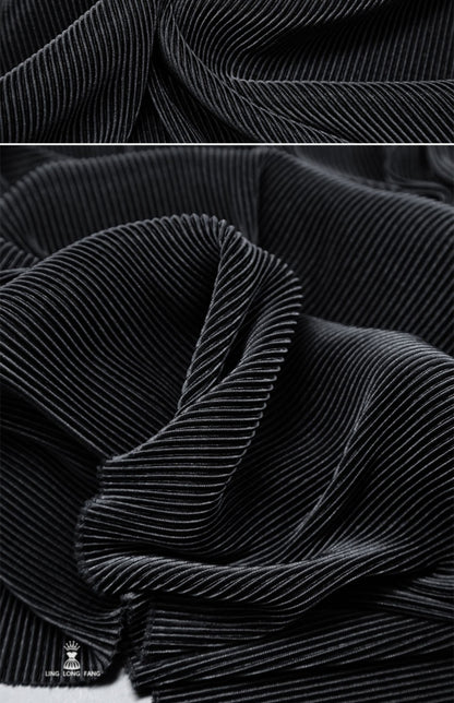 Pleated Striped Satin Fabric: Silky Crinkle Drape, 63" Wide
