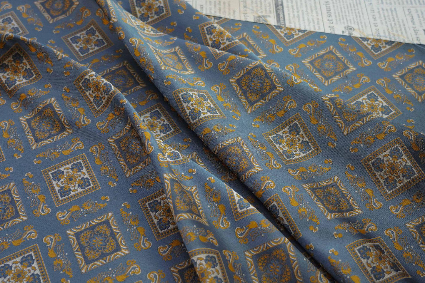 Nishijin Ori Brocade Fabric: Japanese Pavilion Pattern, 63"W Rayon Blend