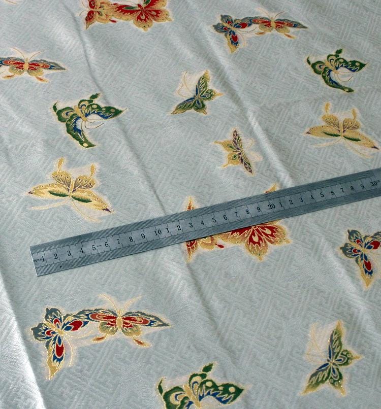 Butterfly Gold Weaving Rayon Fabric: Mongolian Tibetan Pattern, 58"W