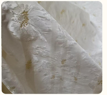 Gold Thread Floral Jacquard Brocade Fabric: 63" Wide