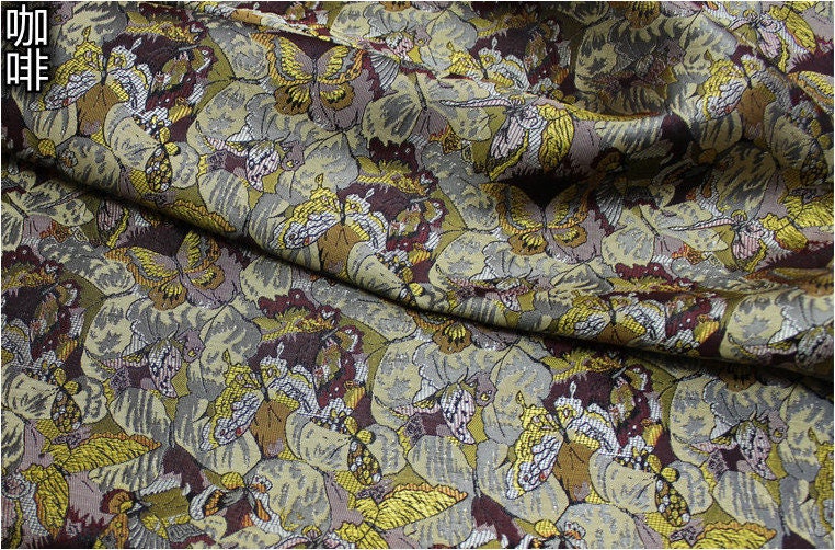 Butterfly Peony Silk Brocade Fabric: 35" Wide, Chinese Wedding Fabric