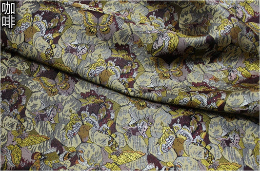Butterfly Peony Silk Brocade Fabric: 35" Wide, Chinese Wedding Fabric